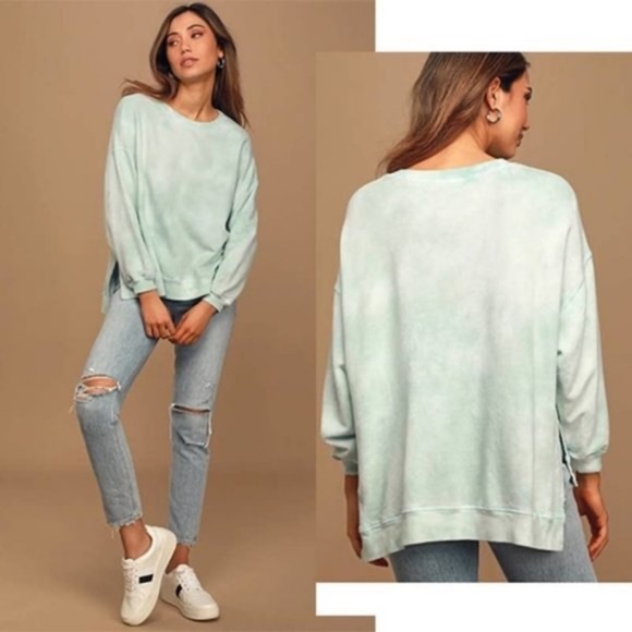 NWT FOUND Oversized Pullover Sweatshirt In Mint Tie-Dye - Large - Picture 1 of 3